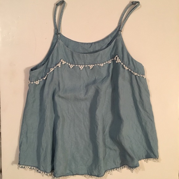 Light Blue Adjustable Tank w White Crochet Trim - Picture 2 of 3